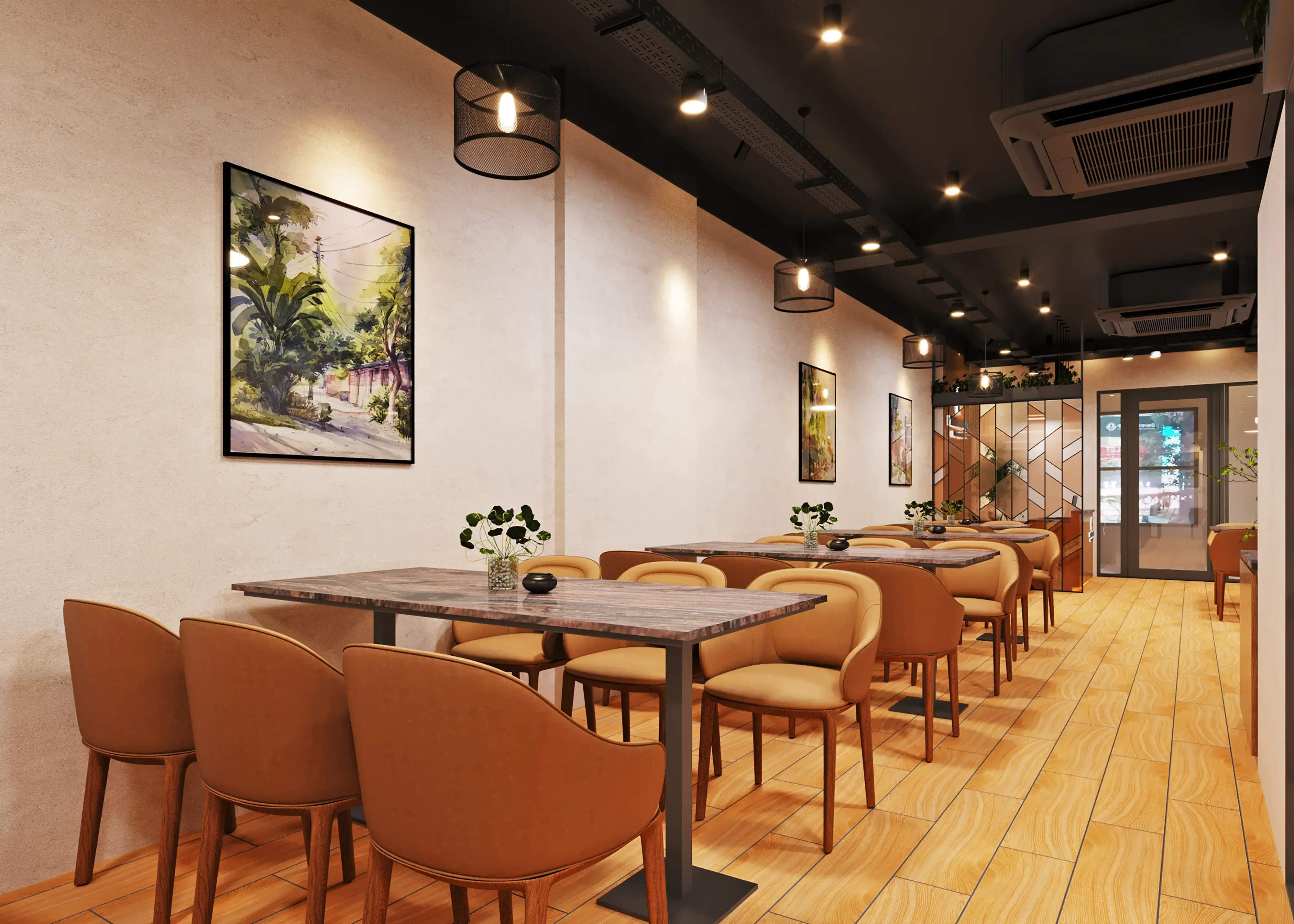 modern-cafe-interior-with-empty-tables-warm-lighting